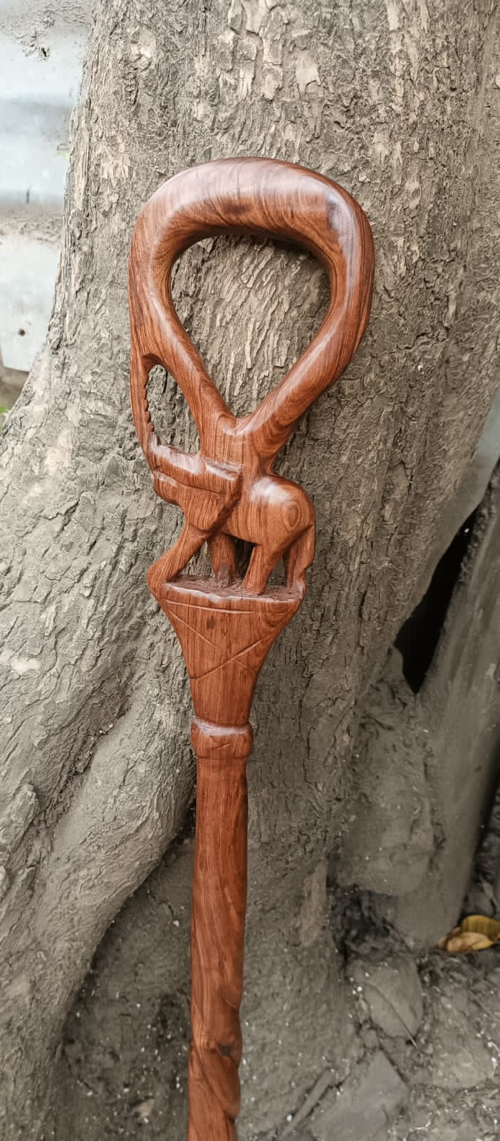 African Walking Cane Hiking Stick Rosewood Blackwood Mahogany You Select Wood Type & Length Hand Made Kenya